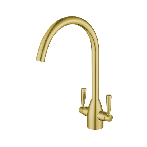 Monument Tap - Twin Lever Round Neck Mixer Tap - Gold Brass