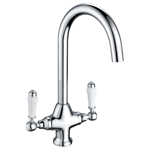 Monument Tap - Traditional Twin Lever Round Neck Mixer Tap - Chrome