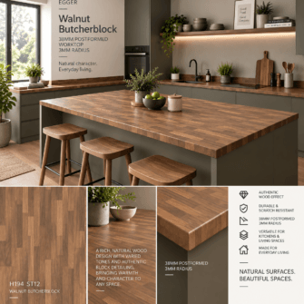 Egger - Walnut Butcher Block - 38mm Post Formed