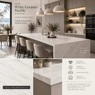 Egger - White Levanto Marble - 25mm Square Edge