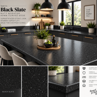 Spectra - Black Slate - Matt - 40mm Curved Edge