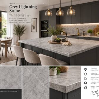 Spectra - Grey Lightning Stone - Matt - 40mm Curved Edge