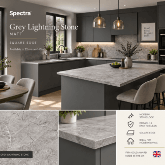 Spectra - Grey Lightning Stone - Matt- 22mm & 40mm Square Edge
