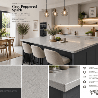 Spectra - Grey Peppered Spark - Quartz - 40mm Curved Edge