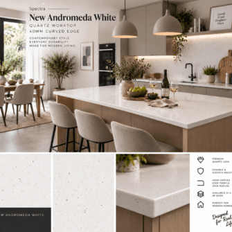 Spectra - New Andromeda White - Quartz - 40mm Curved Edge