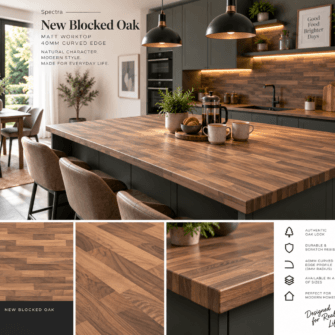 Spectra - New Blocked Oak - Matt - 40mm Curved Edge