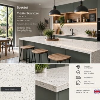 Spectra - White Terrazzo - Quartz - 22mm & 40mm Square Edge