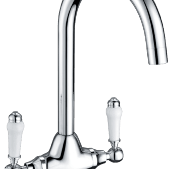 Monument Tap - Traditional Twin Lever Round Neck Mixer Tap - Chrome