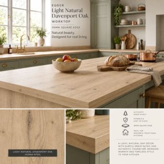 Egger – Light Natural Davenport Oak- 38mm Square Edge