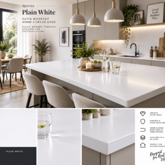 Spectra - Plain White - Satin- 40mm Curved Edge