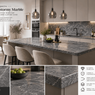 Spectra - Stormy Marble - Stone - 40mm Curved Edge